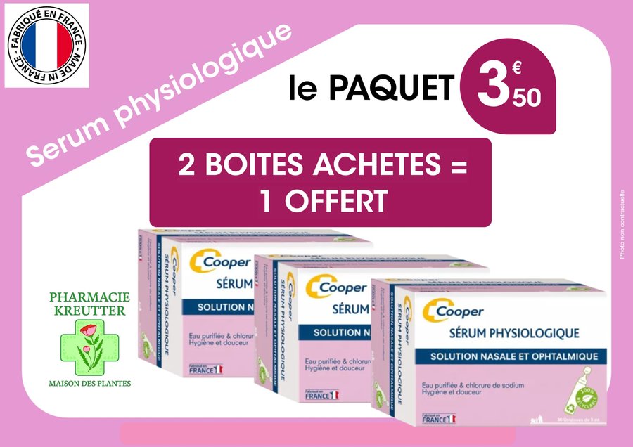 Offre Sérum physiologique Cooper, 2 boîtes achetées 1 offerte